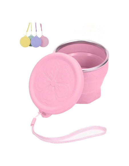 Taza Plegable de Silicona HKYHX 240ml Rosa Claro con Tapa Taza Plegable de Silicona HKYHX 240ml Rosa Claro con Tapa