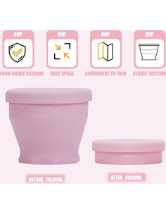 Taza Plegable de Silicona HKYHX 240ml Rosa Claro con Tapa 2