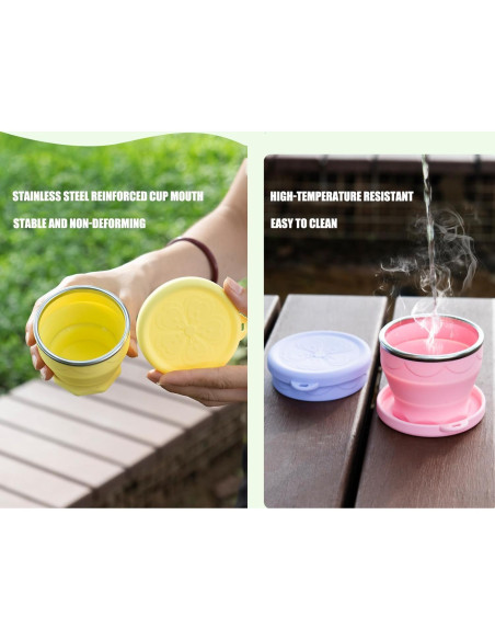Taza Plegable de Silicona HKYHX 240ml Rosa Claro con Tapa Taza Plegable de Silicona HKYHX 240ml Rosa Claro con Tapa