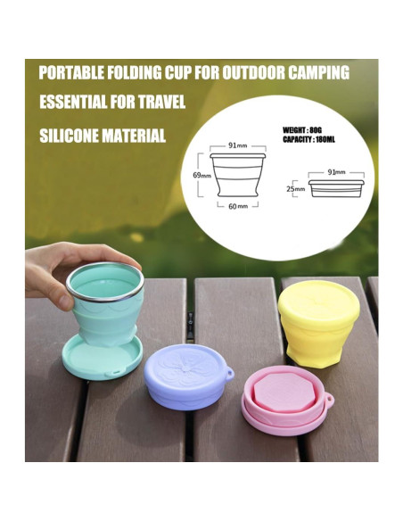Taza Plegable de Silicona HKYHX 240ml Rosa Claro con Tapa Taza Plegable de Silicona HKYHX 240ml Rosa Claro con Tapa