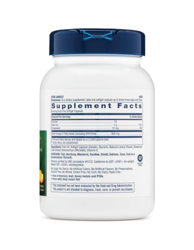 GNC Aceite de Pescado 90 Cápsulas Blandas 300 mg Omega-3
