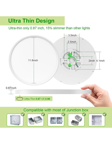 Luz de Techo LED Hunhun 30 cm 3200LM 5CCT Ajustable 2-Pack Luz de Techo LED Hunhun 30 cm 3200LM 5CCT Ajustable 2-Pack