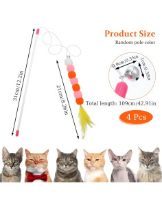 Juguetes Interactivos para Gatos Oruola - 4 Varitas con Pelotas 2