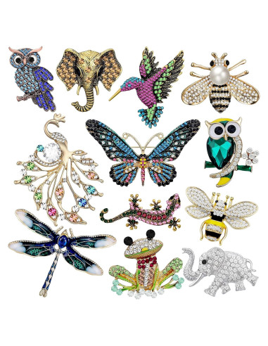Set de 12 Broches de Animales Junkin con Cristales para Mujeres