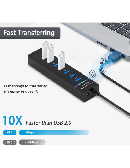 Hub USB 3.0 VIENON de 7 Puertos para Laptop y PC Hub USB 3.0 VIENON de 7 Puertos para Laptop y PC