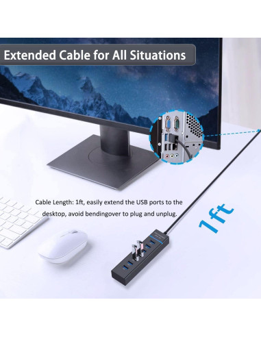 Hub USB 3.0 VIENON de 7 Puertos para Laptop y PC