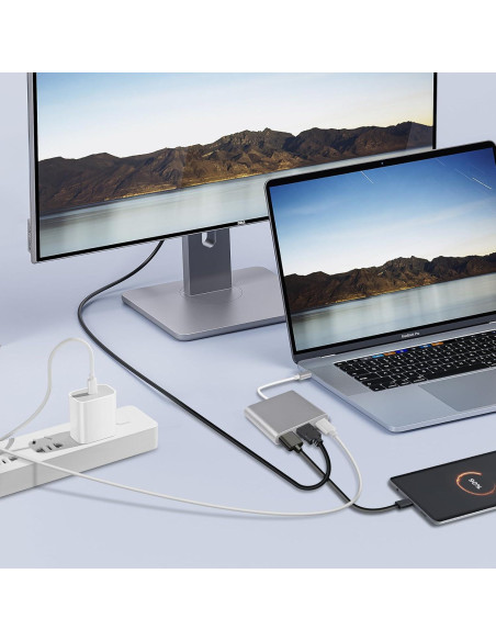 Adaptador USB C a HDMI 4K QAJOPFN 3 en 1 con carga USB Adaptador USB C a HDMI 4K QAJOPFN 3 en 1 con carga USB