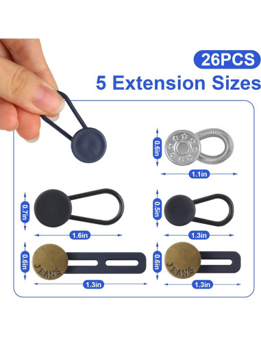 Extensores de Botones para Jeans Phinus - 26 Pcs Metal y Silicona