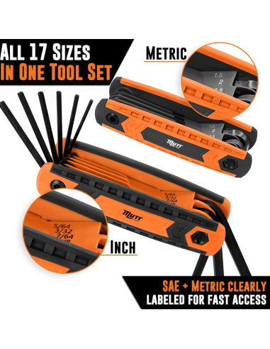 Juego de Llaves Allen Plegables 17 Piezas Mutt Tools - Hexagonales SAE y Métricas