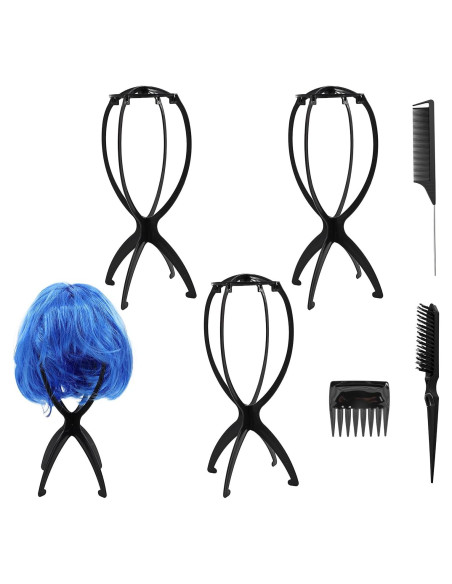 Paquete de 3 Soportes para Pelucas + 3 Peines - Negro