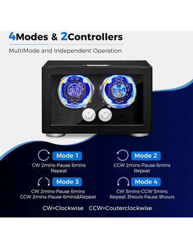 Reloj Winder Doble ANWBROAD con LED y 4 Modos de Rotación