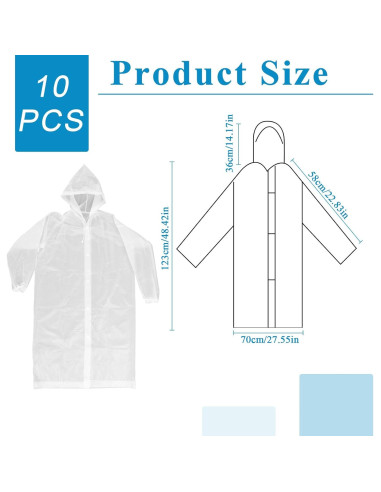 Paquete de 10 Ponchos de Lluvia Reutilizables Qulkws 121.92x68.58cm