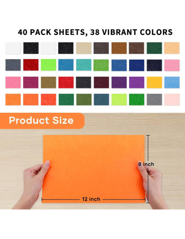 Hojas de Fieltro HTVRONT 40pcs A4 20x30cm 1mm Colores Variados