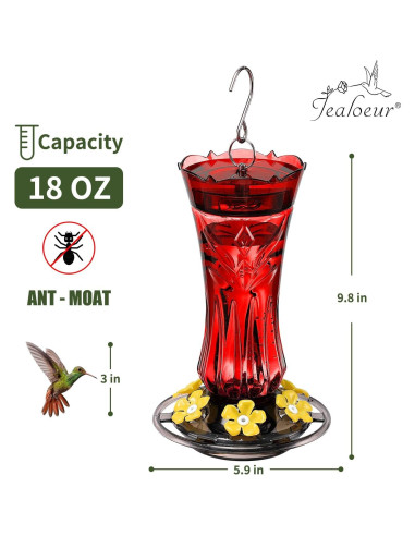 Comedero para Colibríes Jealoeur Rojo 0.51L 6 Puertos Antibacterias