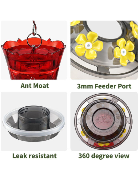 Comedero para Colibríes Jealoeur Rojo 0.51L 6 Puertos Antibacterias Comedero para Colibríes Jealoeur Rojo 0.51L 6 Puertos Antibacterias