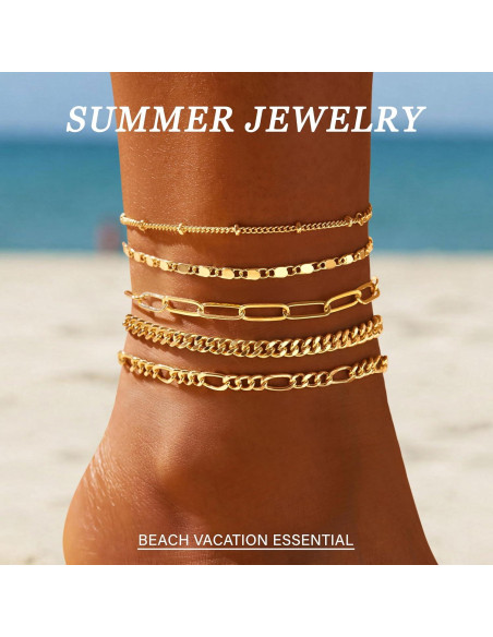 Pulseras de Tobillo de Oro 14K para Mujeres - Ajustables Pulseras de Tobillo de Oro 14K para Mujeres - Ajustables