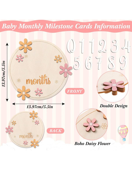 Tarjetas de Hitos Mensuales para Bebés Yerliker - Madera 14 cm Tarjetas de Hitos Mensuales para Bebés Yerliker - Madera 14 cm