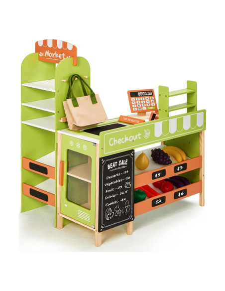 Juego de supermercado de madera labebe con caja registradora Juego de supermercado de madera labebe con caja registradora