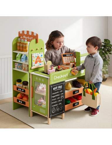 Juego de supermercado de madera labebe con caja registradora