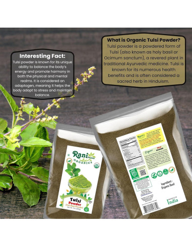 Polvo de Albahaca Sagrada Orgánica Rani 200g - Sin Gluten, Vegano