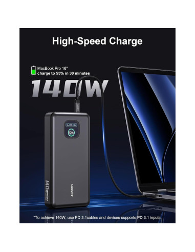 Banco de Energía ANSODY 25000mAh 140W Carga Rápida USB-C