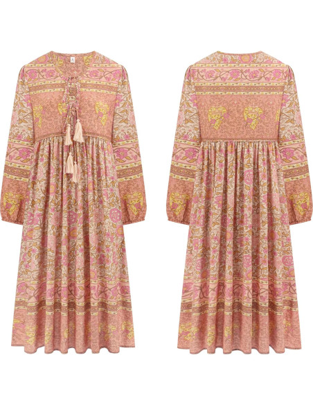 Vestido Midi Bohemio R.Vivimos con Estampado Floral y Flecos Vestido Midi Bohemio R.Vivimos con Estampado Floral y Flecos