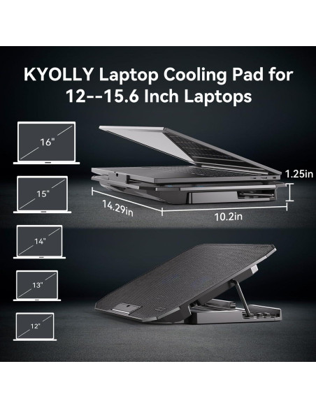 Base de Enfriamiento KYOLLY para Laptop 10-15.6" con 2 Ventiladores Silenciosos Base de Enfriamiento KYOLLY para Laptop 10-15.6" con 2 Ventiladores Silenciosos