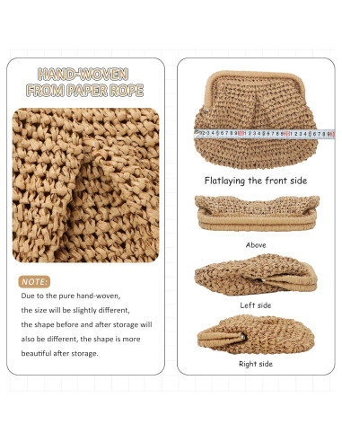 Bolso de paja Emprier para mujeres, tipo dumpling caqui