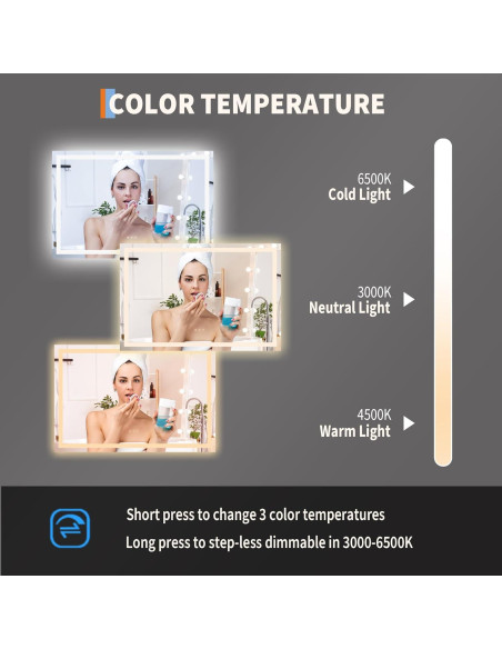 Espejo de Baño LED GarveeHome 114.3x76.2cm Regulable Anti-vaho Espejo de Baño LED GarveeHome 114.3x76.2cm Regulable Anti-vaho