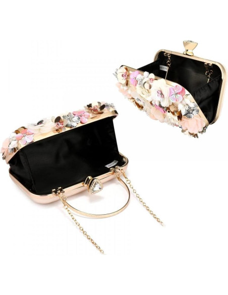 Bolso Clutch Floral con Perlas para Mujeres - Gets - 19.5x14x6 cm Bolso Clutch Floral con Perlas para Mujeres - Gets - 19.5x14x6 cm