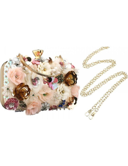Bolso Clutch Floral con Perlas para Mujeres - Gets - 19.5x14x6 cm Bolso Clutch Floral con Perlas para Mujeres - Gets - 19.5x14x6 cm