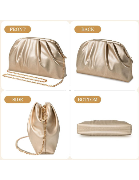 Bolso de mano lovyoCoCo oro champán, clutch elegante 22.8x12.7cm Bolso de mano lovyoCoCo oro champán, clutch elegante 22.8x12.7cm