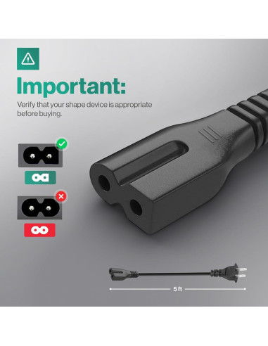 Cable de Alimentación Polarizado 2 Clavijas C7P 0.91m LORDTRONICS