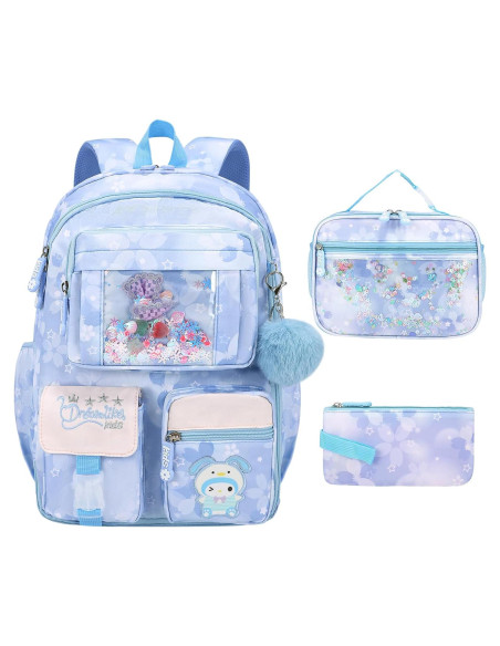 Mochila Escolar para Niñas Azul - Set 3 Piezas con Estuche Mochila Escolar para Niñas Azul - Set 3 Piezas con Estuche