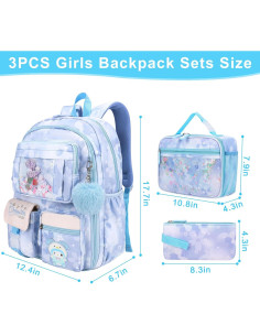 Mochila Escolar para Niñas Azul - Set 3 Piezas con Estuche 2