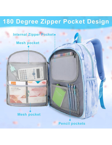 Mochila Escolar para Niñas Azul - Set 3 Piezas con Estuche