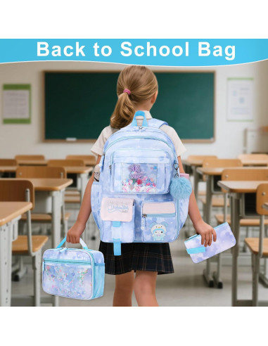 Mochila Escolar para Niñas Azul - Set 3 Piezas con Estuche