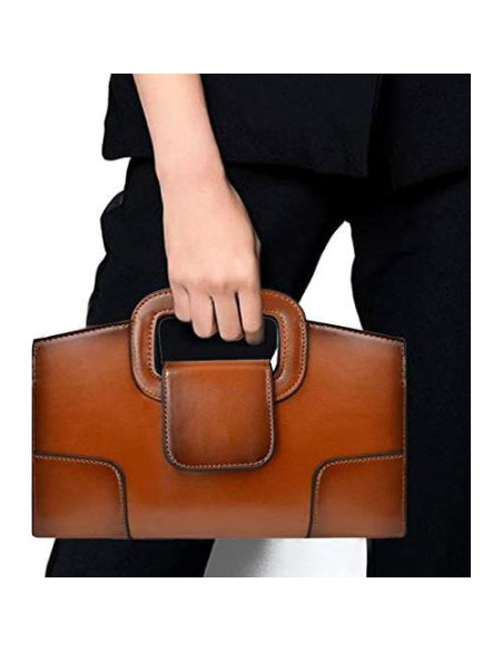 Bolso Tote Vintage de Cuero PU para Mujeres - Marrón 29x6.5x18cm Bolso Tote Vintage de Cuero PU para Mujeres - Marrón 29x6.5x18cm