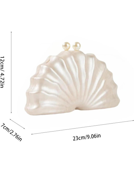 Bolso de mano acrílico concha blanco perla para mujer 23x12cm Bolso de mano acrílico concha blanco perla para mujer 23x12cm