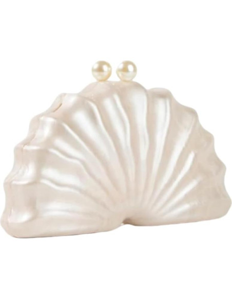 Bolso de mano acrílico concha blanco perla para mujer 23x12cm Bolso de mano acrílico concha blanco perla para mujer 23x12cm