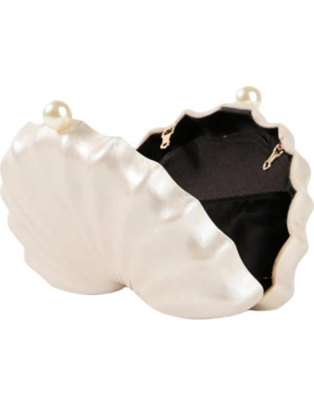 Bolso de mano acrílico concha blanco perla para mujer 23x12cm Bolso de mano acrílico concha blanco perla para mujer 23x12cm