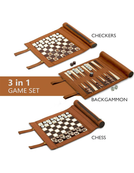 Woodronic Juego 3 en 1 Ajedrez, Damas y Backgammon Plegable Woodronic Juego 3 en 1 Ajedrez, Damas y Backgammon Plegable