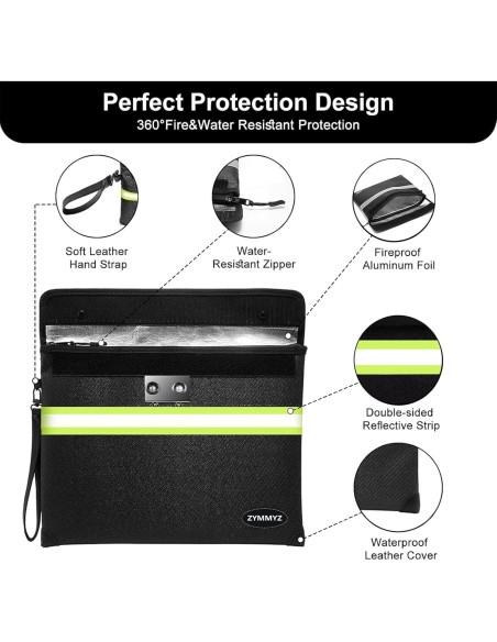 Bolsa Ignífuga ZYMMYZ Mediana con Cerradura y Cremallera Bolsa Ignífuga ZYMMYZ Mediana con Cerradura y Cremallera