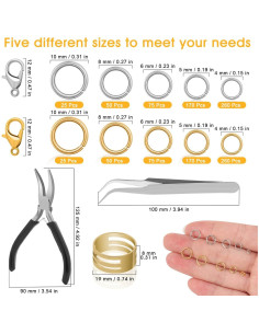 Anezus Anillas de Salto 1200 Pcs Plata y Oro + Alicates 2