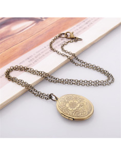 Collar Medallón Geométrico Grabado Vintage Bronce 7.87g 2