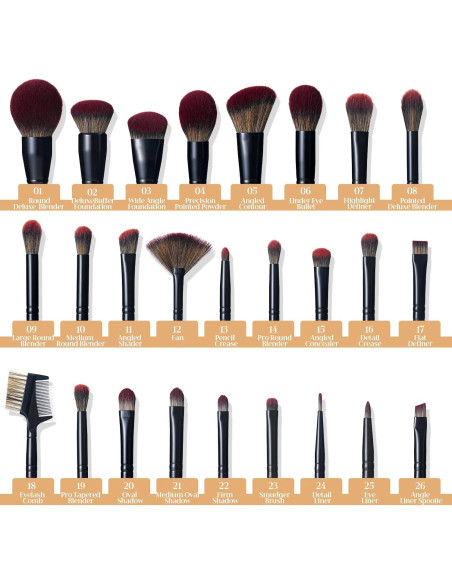 Set de 26 Pinceles de Maquillaje ZAMEL con Bolsa de Viaje Set de 26 Pinceles de Maquillaje ZAMEL con Bolsa de Viaje