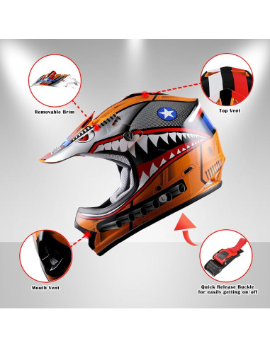 Casco Motocross Kids Power Gear HBOY Shark Naranja S