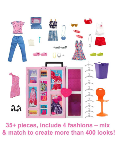Armario de Sueños Barbie Mattel con 35 Ropa y Accesorios