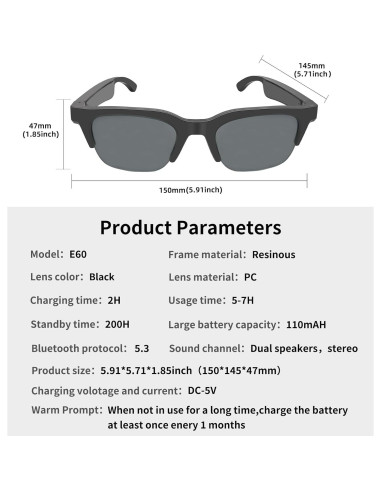 Gafas de sol inteligentes RERBO E60 Bluetooth polarizadas