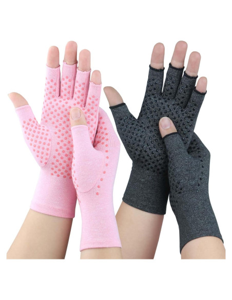 Guantes de Compresión Tiny Chou para Artritis - Rosa y Gris Guantes de Compresión Tiny Chou para Artritis - Rosa y Gris